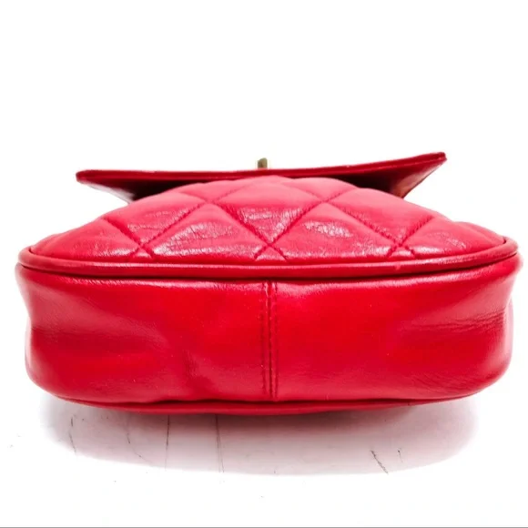 AUTH Chanel Quilted Lambskin 24K Gold Plated Mini Single Flap Bag Red